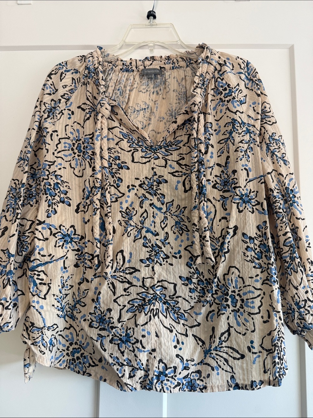 Wit & Wisdom Cream Tunic with Blue Floral Print